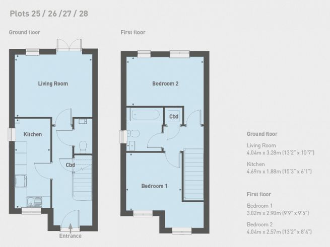 Floor plan 2 bedroom house, plots 25, 26, 27 & 28 - artist's  impression subject to change